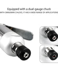 Badass Quarter Inch Pneumatic Air Die Grinder Cranking 25000 RPM With Solid Aluminum Body showing dual-gauge chuck for versatile use.