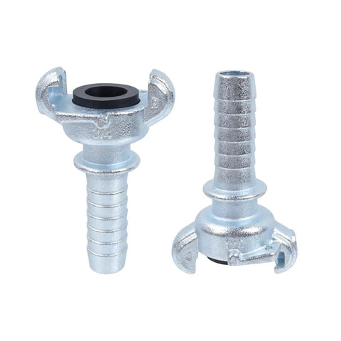 Four Piece Three Quarter Inch Hose Barb Air Fittings Kit With Safety Locks And Washers shown with claw grip connectors
