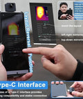 Portable Infrared Thermal Imaging Camera With USB Type C For Android Phone 32 By 32 Resolution Minus 20 To 1000 Celsius Range Real Time IR Imaging Handy TinyThermalImager App, shown connected to an Android phone.