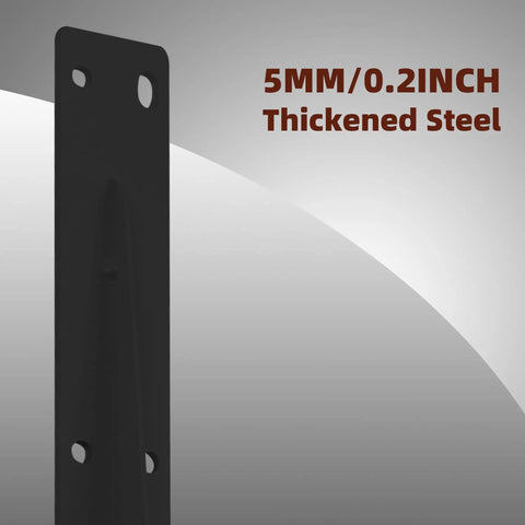 20 Inch Beefy Heavy Duty L Shelf Brackets Black Built From One Fifth Inch Cold Rolled Steel With Solid Welds For Ultra Stable Shelving, Perfect For Wood Metal Or Any Board Materials, Industrial Grade Support For Heavy Loads. 5mm thick black steel bracket