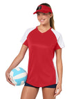 Tough Industrial Gear Abandoned Factory Machinery Sport Sun Visor In Red For Adult One Size worn with red shirt and volleyball.