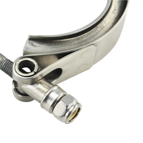 Close-up of Sick 304 Stainless Steel Exhaust V Band Clamp Engineered For Extreme Heat Drag Racing And Street Builds With Rock Solid Seal And Zero Leakage Two Inch Diameter.