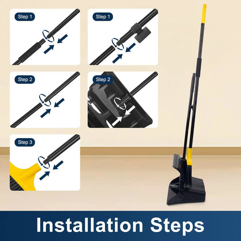 Indoor Outdoor Heavy Duty Broom And Dustpan Set With Upright Plastic Dust Pan And Two Brooms, 13.5 Inch Wide Dustpan With Lid Installation Steps