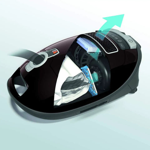 Cutaway view of vacuum showing SFHA 50 Active HEPA Filter For S4 S5 S6 And S8 Vacuum Cleaners Replacement Part inside.
