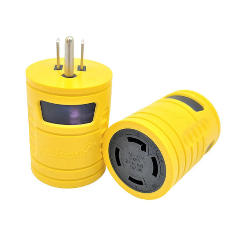Heavy Duty Generator Adapter Nema 5 15P To L14 30R Twist Lock Connector yellow design for emergency power needs.