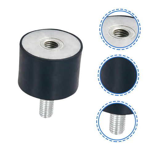 Top Tier Rubber Isolator Mounts For High Elasticity Vibration Dampening Pads To Knock Out Generator Shake And Motor Hum. Close-up of rubber mount with steel threads.
