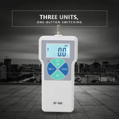 Digital Force Tester Portable Push And Pull Meter For Accurate Load Measurement In Lbs Kilograms And Newtons Units With Long Battery Life And US Plug For Field Or Workshop Use, white handheld SF-500 with digital display