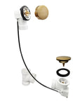 Top Shelf 35 Inch Cable Driven Bath Drain Trim Kit With Rotary Overflow Cover And Smooth Pop Up Stopper Featuring Schedule 40 PVC Construction And Slick Champagne Bronze Finish, arranged components