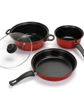 Portable Lightweight Nonstick Cast Iron Cookware Set With Glass Lids And Nylon Utensils 4 Piece Outdoor Camping Pots And Pans