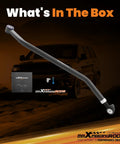 Beefed Up Front Adjustable Track Bar For Jeep Cherokee XJ And Wrangler TJ Fits 1.5 To 4.5 Inch Lift Ranging From 32.28 To 33.46 Inches Helps Center Axle And Reduces Wobble Off Road Ready Upgrade Durable Steel Construction, gray steel front adjustable track bar with bushing ends