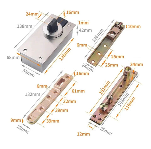 Heavy Duty Concealed Door Pivot Shaft Lets Your Indoor Wood Door Swing Free 360 Degrees Smoothly With Massive 300kg Load Support And Built In Bearings shown with dimensions.