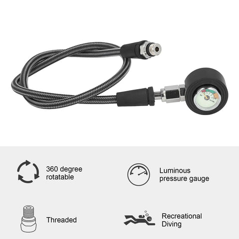 Night Glow Submersible Diving Pressure Gauge With 360 Degree Rotatable Readout And Pro Grade Performance 65cm High Pressure Hose
