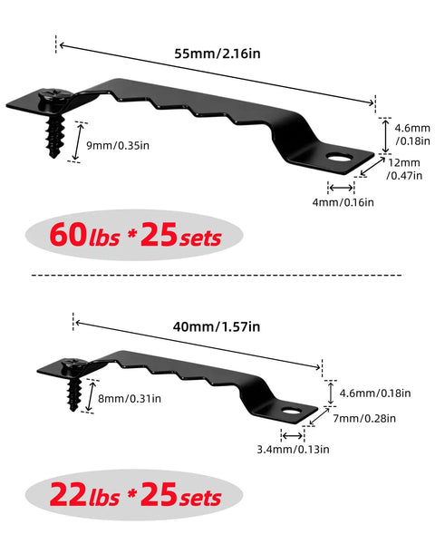 Tough As Nails Heavy Duty Picture Hanging Kit includes 25 sets of D ring and sawtooth hangers for secure wall mounting.