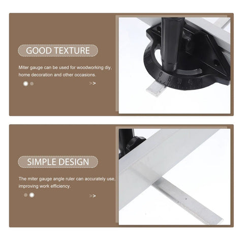 Heavy Duty Aluminum Alloy Table Saw Miter Gauge With Dead Straight Accuracy And Smooth Telescoping Arms showing the gauge's texture and design details.