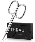 Pro Grade Extra Fine Cuticle Scissors With Curved Blade For Nails And Eyebrows On Point Precision Grooming Kit shown with packaging