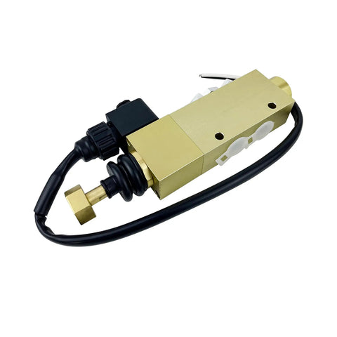 5-Port Directional Control Valve With 30mm Solenoid And Manual Override, brass and steel construction, side view