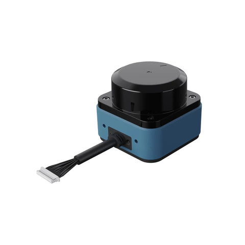 Industrial Pro Grade SL DToF Lidar Sensor LPX E3 With 360 Degree Scan showing compact black and blue unit with cable connector