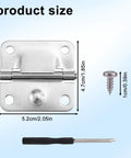 Stainless Steel Cooler Hinge Replacement Kit With Screwdriver And 16 Screws For Ice Chest Freezer Replacement Fits 5235 5250 5286B 6262 6270 Most Models, showing hinge, screw, and screwdriver with measurements.