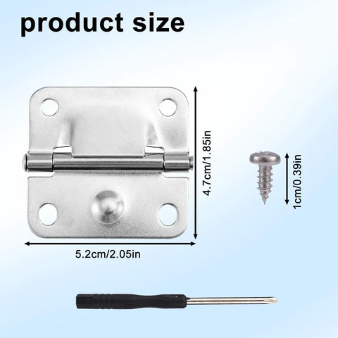 Stainless Steel Cooler Hinge Replacement Kit With Screwdriver And 16 Screws For Ice Chest Freezer Replacement Fits 5235 5250 5286B 6262 6270 Most Models, showing hinge, screw, and screwdriver with measurements.