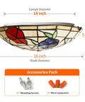 Tiffany Style 3 Light Ceiling Light 16 Inch Stained Glass Flush Mount Handmade Eye Catching Jewel Tone Fixture accessories