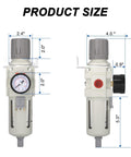 Dimensions of Three-Quarter Inch NPT Air Filter Regulator Combo With 5 Micron Brass Element And Semi Auto Drain