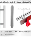 6 Inch Brushed Stainless Cabinet Pulls Self Adhesive No Drill Drawer Handles with 3M adhesive backing, side view