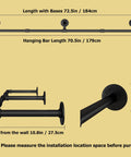Wall Mounted Clothes Rack 72.5in Industrial Pipe Vibe Heavy Duty Detachable Iron Garment Bar dimension details