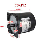 High Torque Permanent Magnet Synchronous Motor 40W 110V 220V CW CCW Low Speed Gear Motor For RC Cars EScooters And Small Appliances Great For DIYers With RPM Range Two Point Five Five Ten Fifteen Twenty Thirty Fifty Sixty Eighty One Hundred Ten, black motor with measurements shown, front and side view.