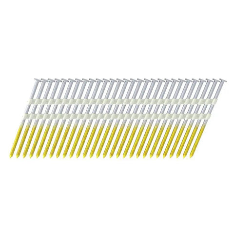 21 Degree Round Head Framing Nails 3 Inch By.120 Inch Plastic Strip, Ring Shank, Galvanized, Exterior-Grade For Most 21 Degree Nailers, 1000 Count In Plastic Tub