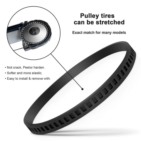 4 Pack 45 69 0010 Blade Pulley Tires For Deep Cut Band Saw Replacement, showing a stretchy rubber tire with grooved design.