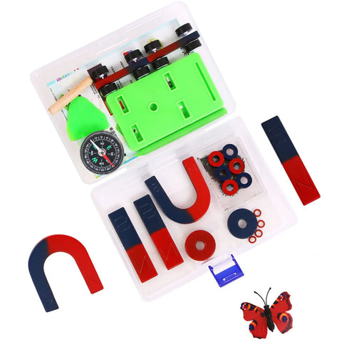 Magnetism Science Kit for Kids and Teens, Hands On STEM Education Tool With Bar, Horseshoe and Ring Magnets Plus Compass