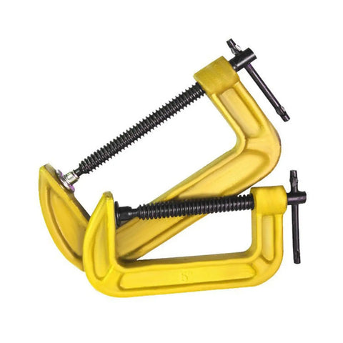 Yellow Heavy Duty C Shaped Clamp for Woodworking and Metalworking, Quick And Easy Clamping Solution for Various Materials, shown in pair