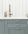 Modern kitchen with blue cabinets featuring Brushed Nickel Four And Half Inch Cabinet Handles Square Kitchen Pulls For Cabinets And Drawers Durable Hardware