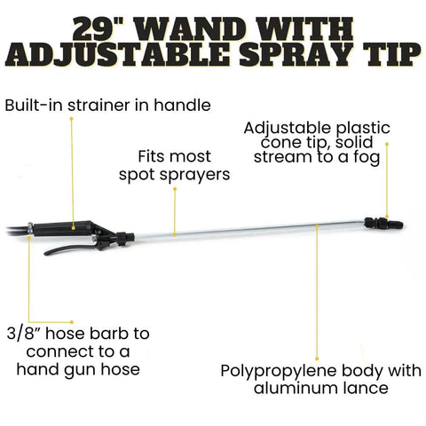 29 inch wand with adjustable spray tip for 25 Gallon ATV UTV Spot Sprayer With 2.2 GPM 12V Diaphragm Pump, labeled parts