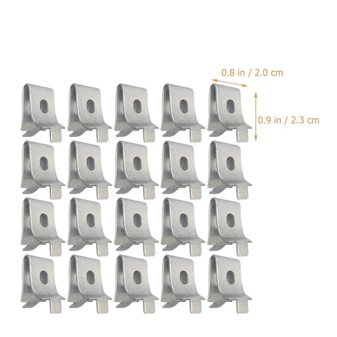Heavy Duty Stainless Steel Shelf Bracket Clips Set 60 Piece Nickel Plated Iron Pegs with measurements for cabinets and shelves.