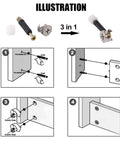 Diagram showing 125 Piece 3 In 1 Diy Ready Furniture Connecting Hardware Set with hex screws, barrel nuts, cam fittings for assembly.