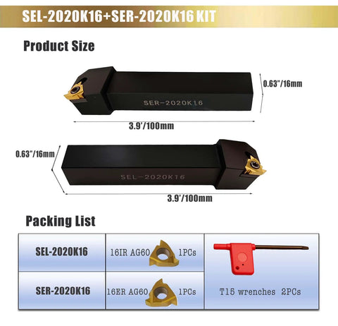 Three Quarter Inch Threading Holders Set With External SER2020K16 And Internal SEL2020K16 CNC Thread Turning Holders, carbide inserts