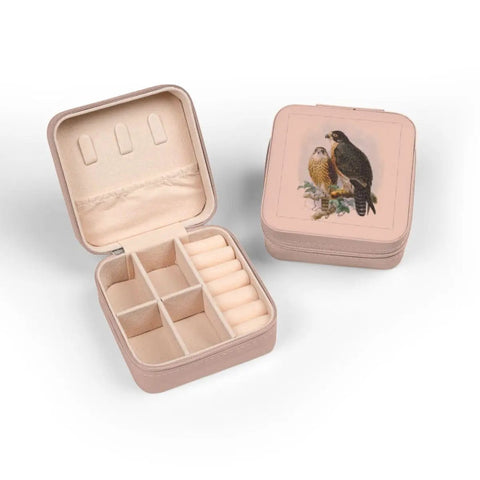 Pink Travel Jewelry Case With Soft Plush Interior For Rings And Small Jewelry Compact Four By Four By Two Inches Peregrine Falcon Birds Of Prey