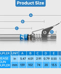 LANNIU grease gun coupler kit side view with 90-degree adapter and needle tip, 12000 PSI, for 1/8'' NPT fittings