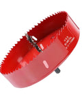6.1-inch red bi-metal hole saw with arbor and pilot drill bit for wood, drywall, plastic (Amazon)