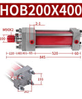 Double-Acting Tie Rod Hydraulic Cylinder Heavy-Duty Lift System HOB200X400 Series with detailed measurements and components