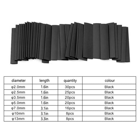 Dope 127 Pc Black Heat Shrink Tube Kit Perfect For Wiring Repairs Soldering Automotive Electrical Tubing Insulation Sleeving Assortment Bundle Keeps Wires Safe From Shorts And Leaks Fast Shrink Strong Hold Ideal For DIY Car Mods Home Projects And Pro 127-piece black heat shrink tubes, 2-13mm sizes