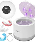 Ultrasonic Cleaner For Dentures Braces Mouth Guards And Jewelry With 45kHz Triple Phase Purification Four Modes To Slam Coffee Stains And Grime Sonic UV Boost For Fresh Clean Appliances, white tabletop unit with open lid