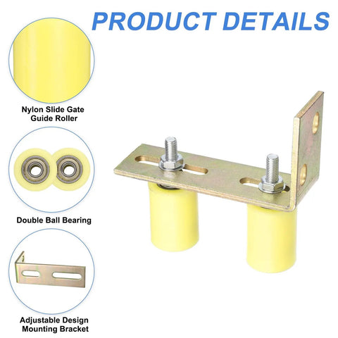 Two Set Heavy Duty Gate Guide Roller Kit With Nylon Rollers And L Shaped Brackets For Sliding Doors, Yellow, product details