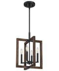 Farmhouse 4 Light Ceiling Fixture With Adjustable Hand Painted Wood Semi Flush Mount Black Finish Cozy Rustic Vibe Pendant Chandeliers For Foyer Dining Room Kitchen Island Hallway UL Listed Sloped Ceiling Compatible