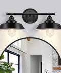 Industrial Farmhouse Vanity Light 2 Light Black Wall Sconce for Bathroom Mirror Over Vanity Cabinet Modern Metal Fixture