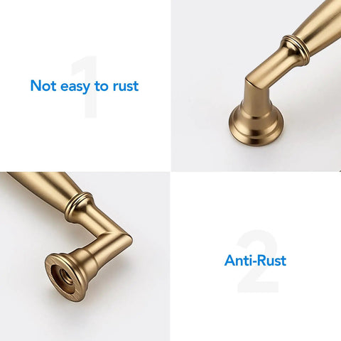 10 Pack Five Inch Champagne Bronze Cabinet Pulls Solid Zinc Alloy with anti-rust feature, close-up views of handle ends.
