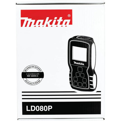 Pro Grade Laser Distance Meter With 262 Foot Range And Precision packaging featuring device outline and ISO standard seal