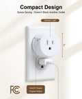 Remote Control Outlet With Wireless Wall Switch, 200 Ft RF Range, Plug And Play, Control Lamps And Lights From Across The Room, No Rewiring Needed, Detachable Remote Switch For Easy Setup, compact design with white outlet showing indicator light and on/off button.