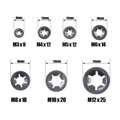 All In One Lock Washers Set 780 520 Pcs M3 M4 M5 M6 M8 M10 M12 Push On Internal Teeth Grip Hardened Steel Fasteners sizes